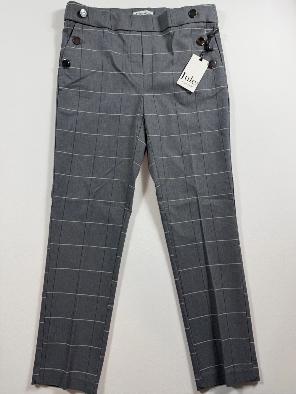Jules & Leopold Gray Windowpane Plaid Slim Ankle Pants M Corporate Chic NWT